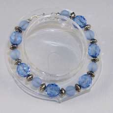 Light Sapphire Blue Fire Polished Glass Bead Chunky Bracelet
