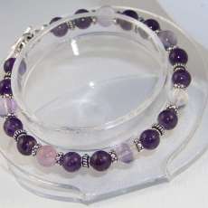 Rainbow Fluorite and Amethyst Gemstones Necklace & Bracelet Set