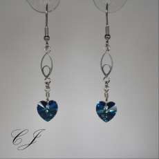 Burmuda Blue Crystal Heart Sterling Silver Earrings