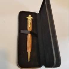 Bethlehem Olive Wood Medical Caduceus Pen w/ Gold Trim Padded Hard Case
