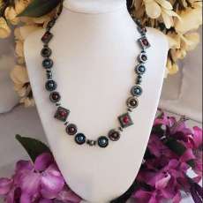Hematite & Multi-Color Glass Pearl Necklace & Earring Set
