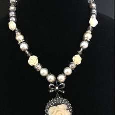Cream rose and silver necklace