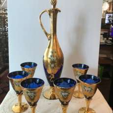 Charrif/6 glasses with heavy gold/large stopper and hand painted