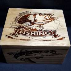Handmade Wood Burned Fishing Box