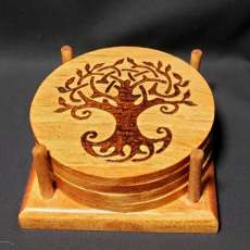 Handmade Wood Burned Tree Of Life Coasters