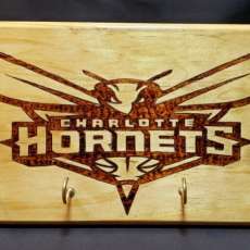 Handmade Wood Burned Charlotte Hornets Key Holder