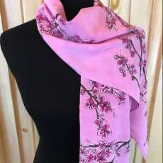 Hand painted Pink Cherry Blossom Silk Scarf