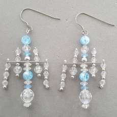 Handcrafted Chandelier Acrylic Blue and White Earrings