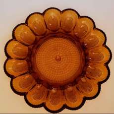 Indiana Glass Egg Plate Tray Hobnail Amber Glass 11"
