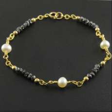 Multi-row Rough Diamond Bracelet with Pearls