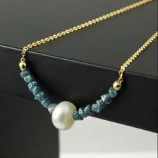 Blue Raw Diamonds and Pearl Necklace
