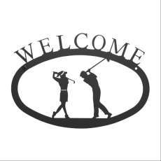TwoSwinging Golfers House Welcome Plaque in Powder-coated Black Finish