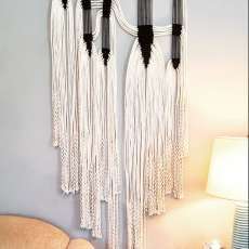 Black and White Modern Macrame Wall Art Hanging on Copper Pipe