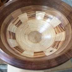 Segmented bowl, of walnut, chestnut, and zebra wood