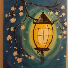 Lantern and Spring Blooms 16x20 stretched canvas