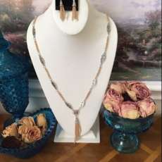 Champagne crystal necklace and earring set