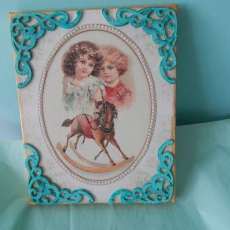 Vintage Rocking Horse with little girls canvas pic. 8 x 10