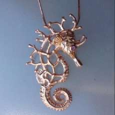 Seahorse large pendant heavy rose gold plating