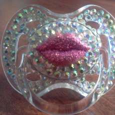 BLINKY'S lip decal rhinestone pacifier with crystal bling