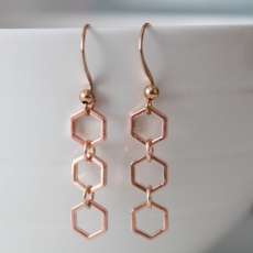 Rose Gold Hexagon / Honeycomb Dangle Earrings