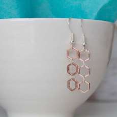 Rose Gold Hexagon / Honeycomb Dangle Earrings