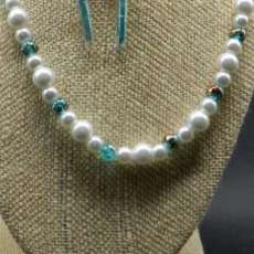 Aqua Blue & White Pearls Necklace Set.