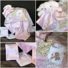 Pink Floral Bunny Baby Quilt Set
