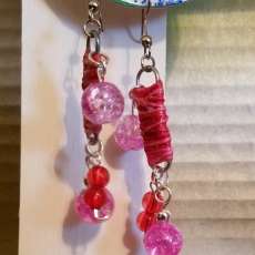 Pink and Red Thread Paperclip Earrings