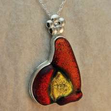 Black Cherry, Red, and Golden Butterfly Mosaic Pendant