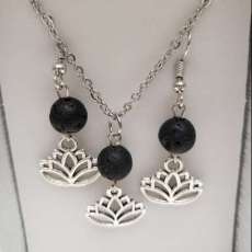 Black Lava Rock Necklace & Earrings Set (Sterling Silver Chain) | Great Gift for Any Occasion