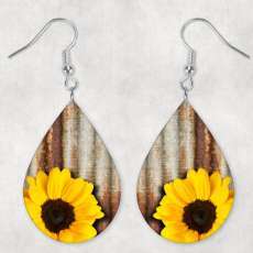 2.5" Double Sided Sunflower/Tin Statement Earrings
