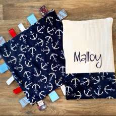 Personalized anchor themed baby blanket and burp cloth set