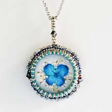 Dried Blue Flower Pendant Necklace