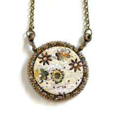 Large Round Earth-toned Flower Pendant Necklace