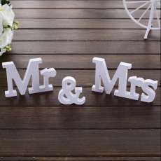 3pc Set of Wooden White Signs Mr and Mrs