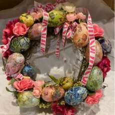 10-inch Wreath made of decoupage eggs and some greenery