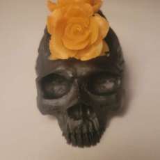 Black skull with gold roses
