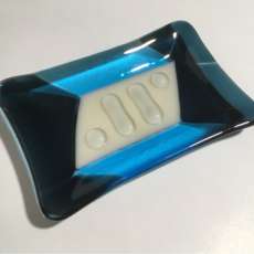 fused glass Blue & White soap dish
