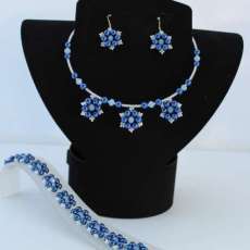 Lapis Blue Pearl Jewelry Set accented with ceylon snowflake seed beads