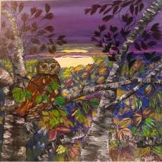 Little Owl in Purple Sunset