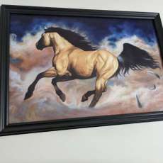Horsefeathers original painting, 18x24, framed