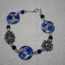 Handmade Blue and Silver  Glass Bead Bracelet