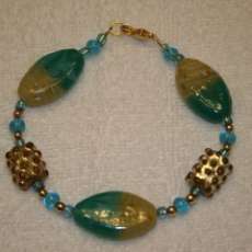 Turg and Gold Glass Bead Bracelet