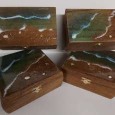 Large Wooden Keepsake Boxes with Ocean Scene Lids