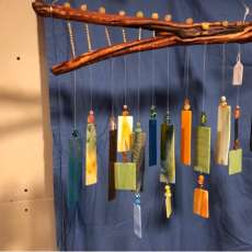 Gallery style piece- Stained Glass Wind Chime on Acacia wood. Free shipping