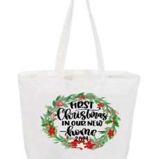 First Christmas in Our Home Tote Bag Personalized Gift Christmas Bag Book Bag