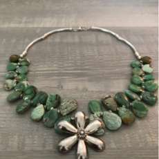 Variscite and Sterling flower necklace