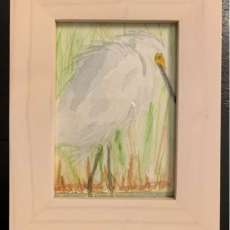 Egret Watercolor in mini frame