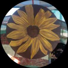 Sunflower On Round Wood