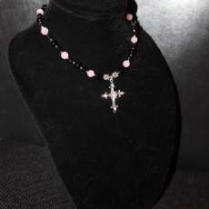 Black Onyx and Rose Quartz Cross necklace